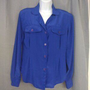 ❤️VINTAGE CHRISTIAN DIOR CHEMISES Royal Blue Button Down Padded Blouse Top Sz 4